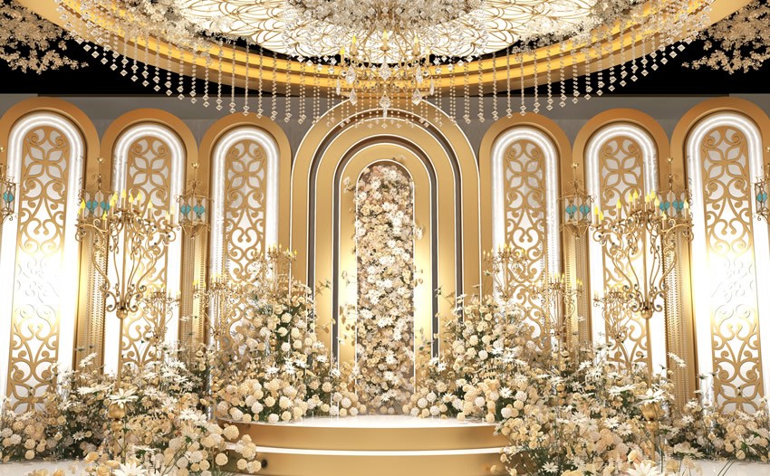 济宁香槟色调婚礼堂效果展示